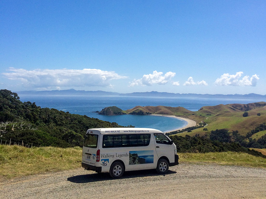 Walking Legends Guided Walks tour van overlooks Coromandel Peninsula