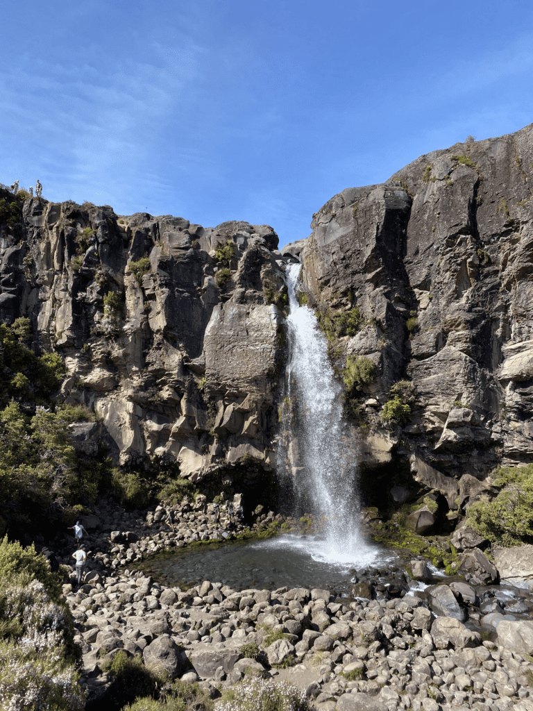 Taranaki Falls, Tongariro National Park - a 20 metre single drop waterfall into a boulder-ringed pool