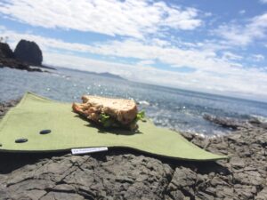 reuseable sandwich wrap in action on the most sustainable guided hiking and walking tour in new zealand with walking legends