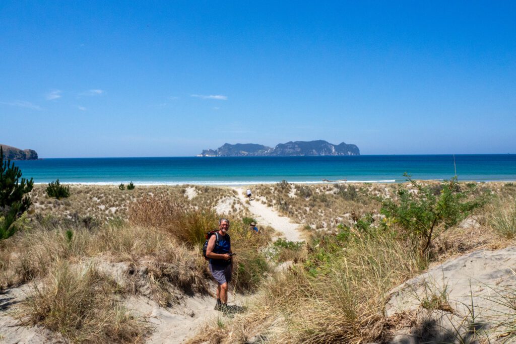 The easiest hiking trail, on a beautiful beach on Great Barrier Island